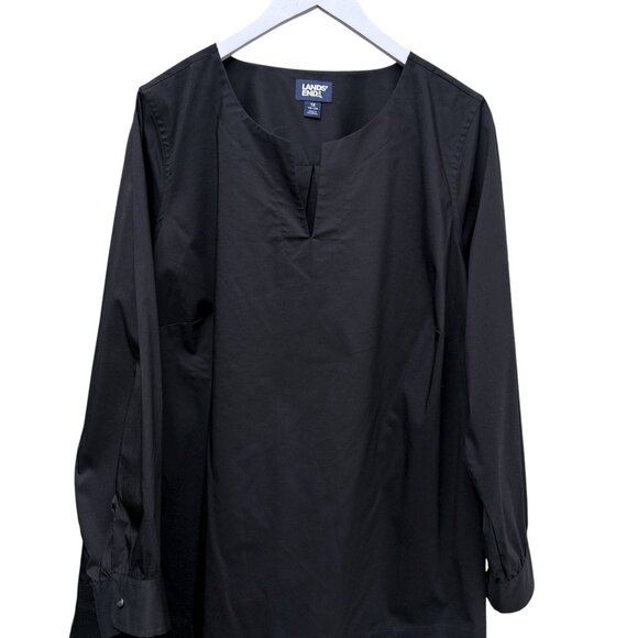 LANDS END Black Shirt Plus Size 1X Cotton Blend Tunic Blouse Long Sleeve Womens - Picture 5 of 8